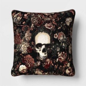 Threshold Skull and Floral Holiday Pillow - Black and Red